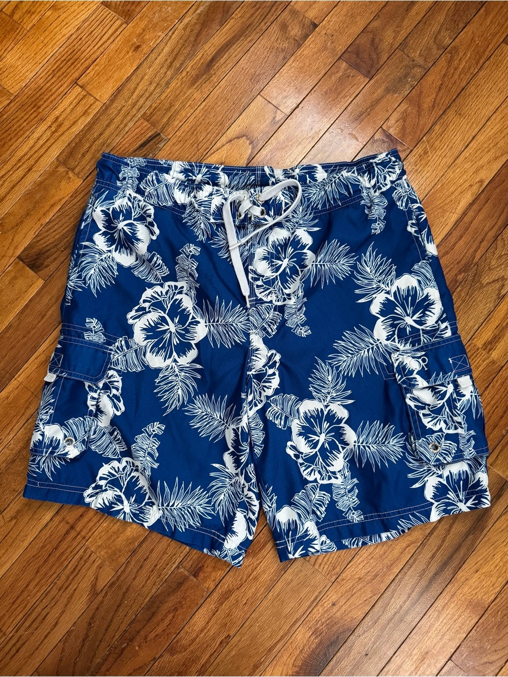 Op Men's Blue Floral Swim Trunks, Medium